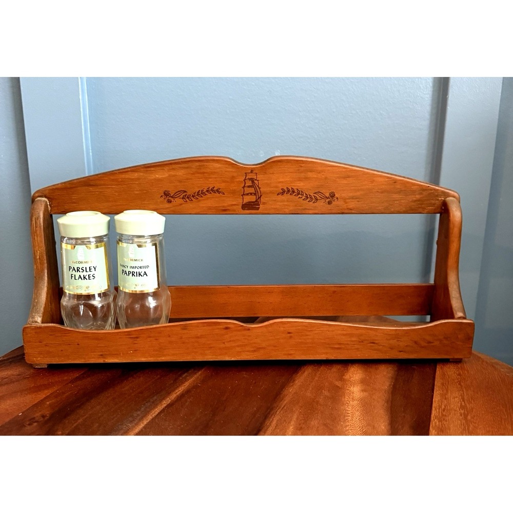 Vintage‎ Wooden Spice Rack Ship Nautical Pirate Wall Shelf 15" Cottage Core